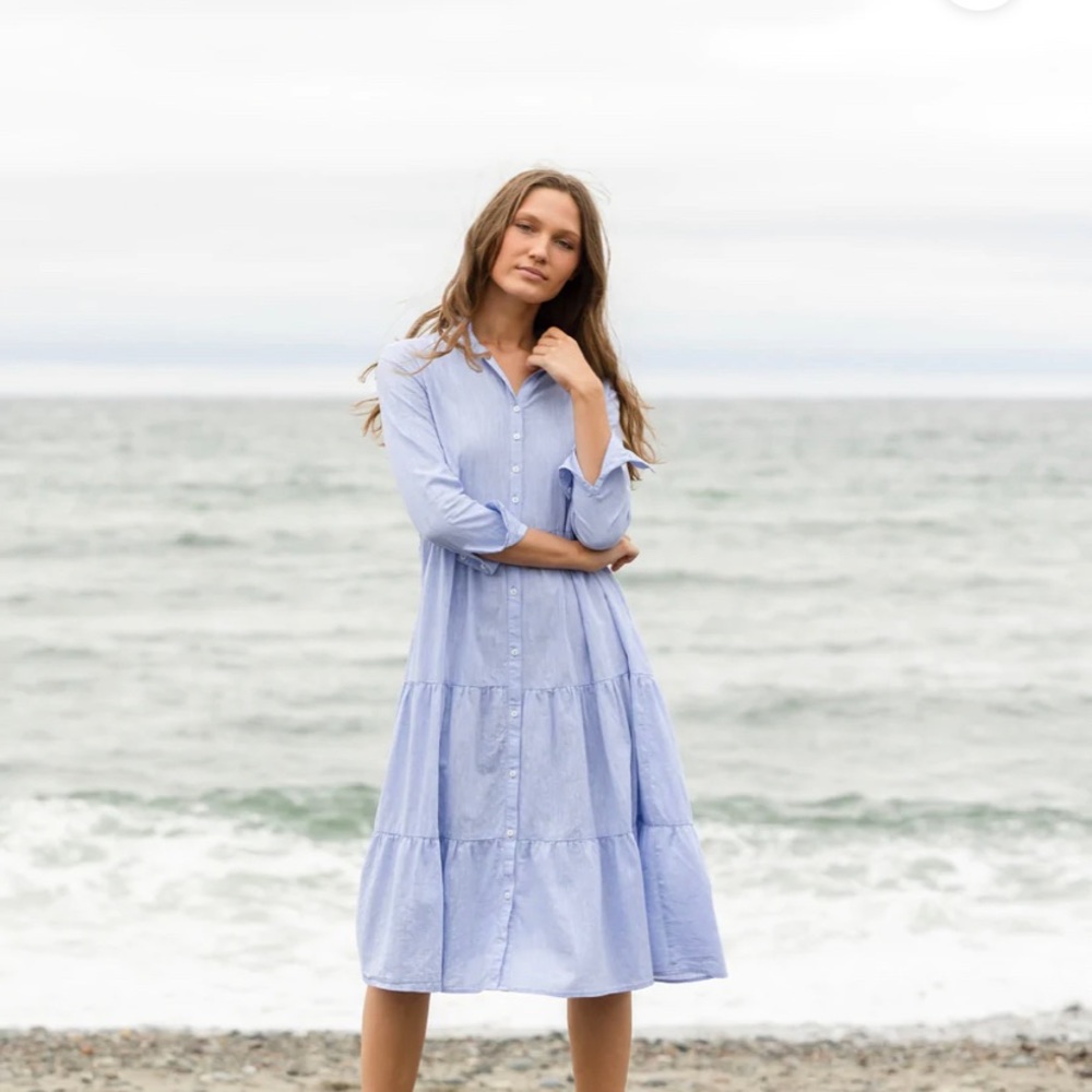 Alice Walk Linen Midi Tiered Dress - Chambray - Size S - $200